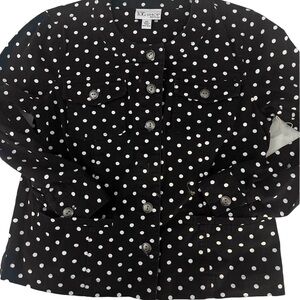 TOG Shop Petites 8P Black Polka Dot Button Up Upcycled Flower Panel To Back